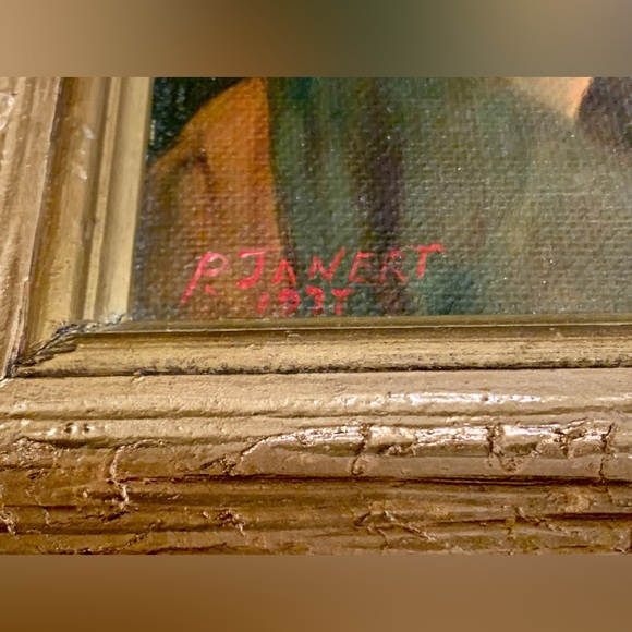 1937 Vintage Paul Janert Artist Signed Framed Oil Painting of Young Boy - Picture 11 of 16